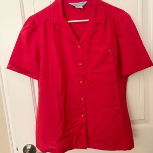 Vintage 1950s Silk Red Button Down Poplin Top